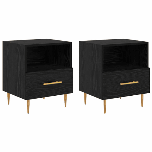 Lote de 2 Mesa De Cabeceira - Mesinha De Cabeceira com gaveta Preto 40 x 35 x 47,5 cm