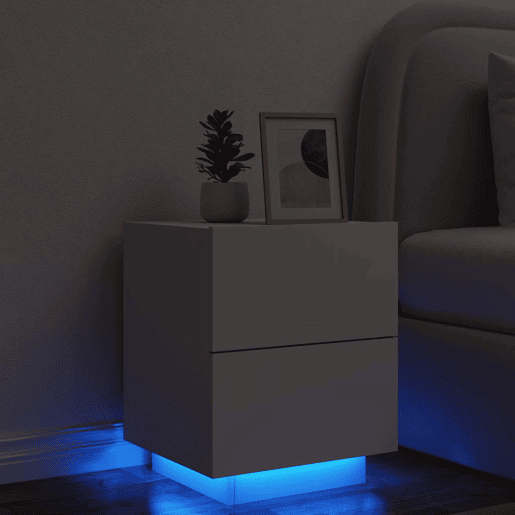 Mesa De Cabeceira - Mesinha De Cabeceira com luzes LED derivados de madeira branco