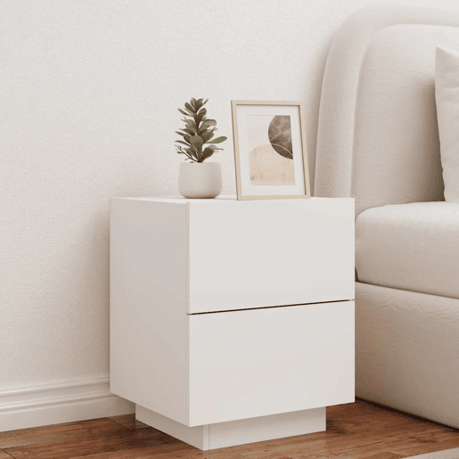 Mesa De Cabeceira - Mesinha De Cabeceira com luzes LED derivados de madeira branco