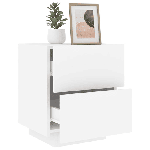 Mesa De Cabeceira - Mesinha De Cabeceira com luzes LED derivados de madeira branco