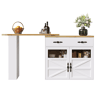 Mesa de bar extensível 138-204×39×104 cm - giratória em 360°, mesa de bistrô moderna com espaço de armazenamento - Branca