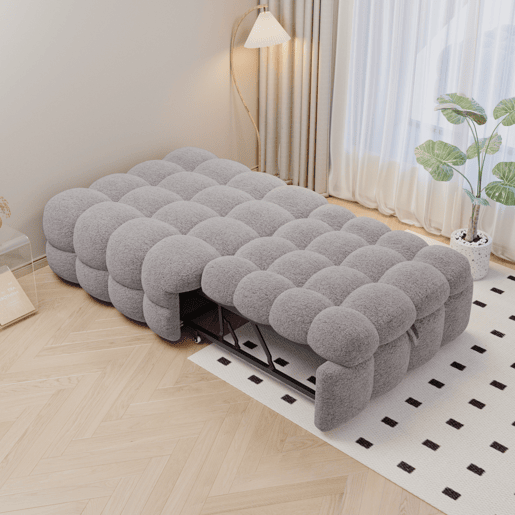 Sofá-cama 90x200 cm - 2 em 1, Puff, Sofá extensível, Cama individual, Cama tipo Puffy, Tecido Teddy - Cinza