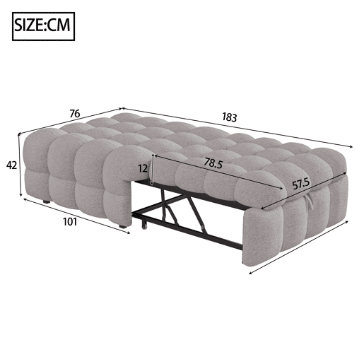 Sofá-cama 90x200 cm - 2 em 1, Puff, Sofá extensível, Cama individual, Cama tipo Puffy, Tecido Teddy - Cinza