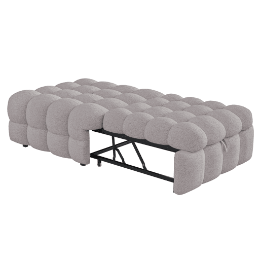 Sofá-cama 90x200 cm - 2 em 1, Puff, Sofá extensível, Cama individual, Cama tipo Puffy, Tecido Teddy - Cinza