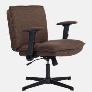 HOMCOM Cadeira de Escritório Cadeira de Secretária com Apoios de Braço Rebatíveis Assento Largo sem Rodas Altura Ajustável Giratória Função Basculante e Estofada em Linho 76x70x85-97 cm Castanho