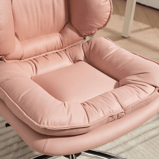 HOMCOM Cadeira de Escritório Pernas Cruzadas, Cadeira de Penteadeira sem Braços com Assento Largo, Rodas, Altura Regulável, Duplo Acolchoamento, Giratória, Função de Inclinação, Estofada em PU, Rosa