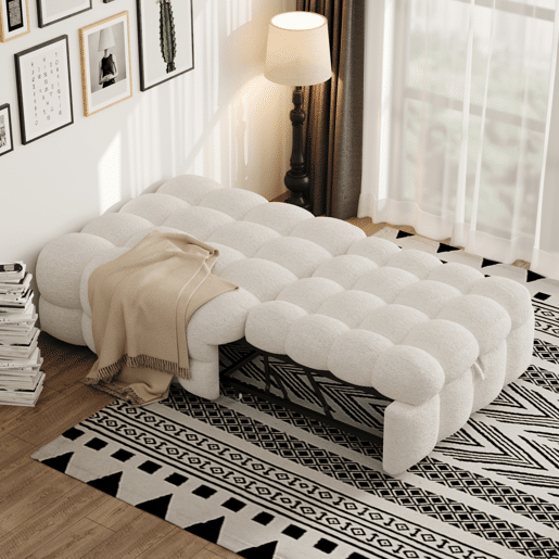 Sofá-cama 90x200 cm - 2 em 1, com apoio para os pés, sofá extensível, cama individual, tecido de veludo - Bege
