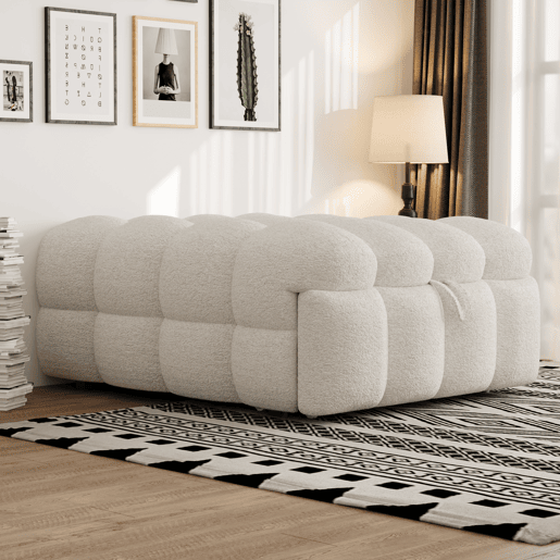 Sofá-cama 90x200 cm - 2 em 1, com apoio para os pés, sofá extensível, cama individual, tecido de veludo - Bege