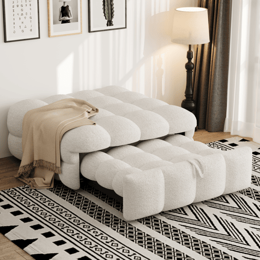 Sofá-cama 90x200 cm - 2 em 1, com apoio para os pés, sofá extensível, cama individual, tecido de veludo - Bege