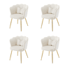 Conjunto de 4 cadeiras modernas em veludo - Cadeiras de sala, cadeiras com encosto em forma de pétalas, pernas metálicas douradas, almofada em forma de borboleta - Bege