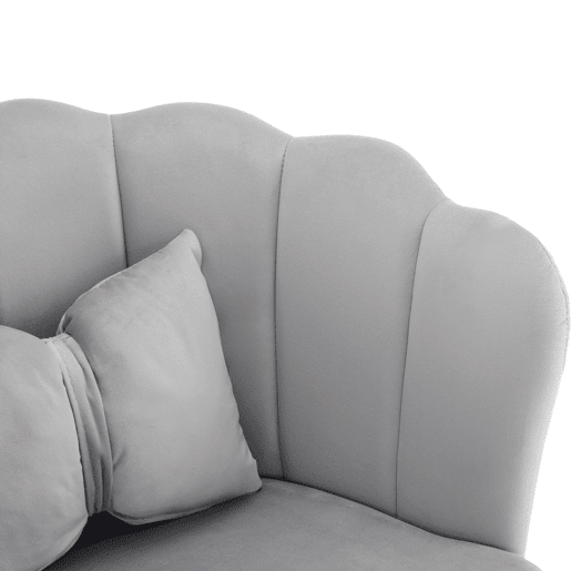 Conjunto de 4 cadeiras modernas em veludo - com encosto em pétalas, pernas metálicas douradas e almofada em forma de borboleta - Cinza Conjunto de 4 cadeiras modernas em veludo - com encosto em pétalas, pernas metálicas douradas e almofada em forma de borboleta - Cinza