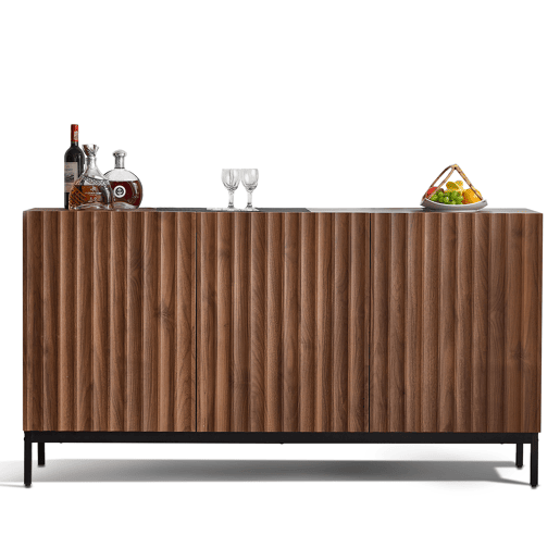 Aparador 150x40x80 cm - Design 3D ondulado, 3 portas, prateleiras ajustáveis, segurança anticaída - Madeira natural