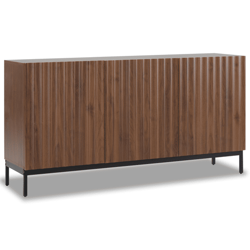 Aparador 150x40x80 cm - Design 3D ondulado, 3 portas, prateleiras ajustáveis, segurança anticaída - Madeira natural