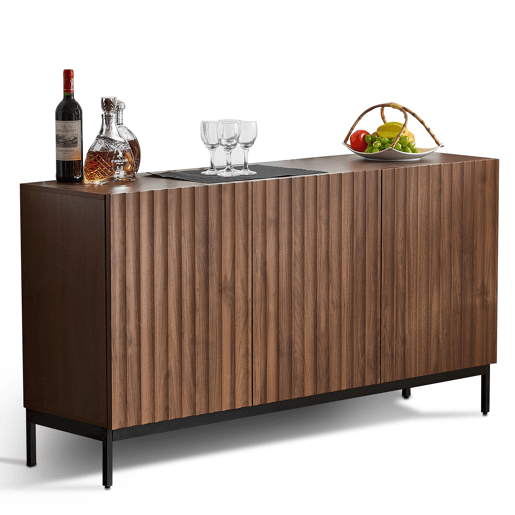 Aparador 150x40x80 cm - Design 3D ondulado, 3 portas, prateleiras ajustáveis, segurança anticaída - Madeira natural