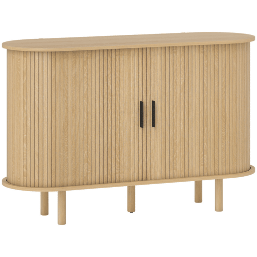 HOMCOM Aparador com Portas Tambor Deslizantes Design Moderno para Sala de Estar com 4 Compartimentos e Pés de Madeira 120x40x78 cm Carvalho