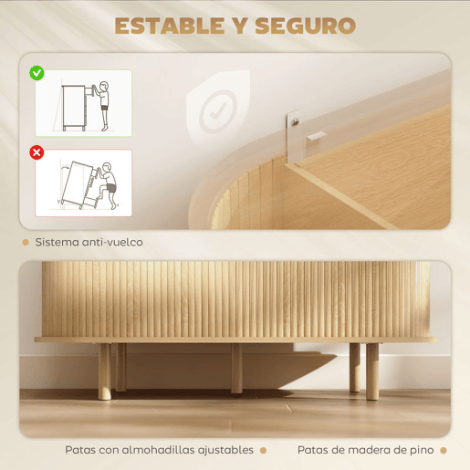 HOMCOM Aparador com Portas Tambor Deslizantes Design Moderno para Sala de Estar com 4 Compartimentos e Pés de Madeira 120x40x78 cm Carvalho