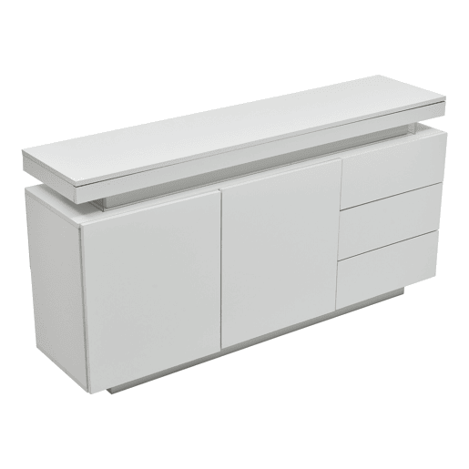Móvel lateral 140x35x72,5 cm - 2 portas, 3 gavetas, acabamento lacado, com iluminação LED - Branco