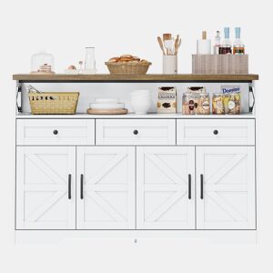 Buffet 140 cm - com arrumação, 3 gavetas, portas e prateleiras ajustáveis, estilo rústico - castanhobranco