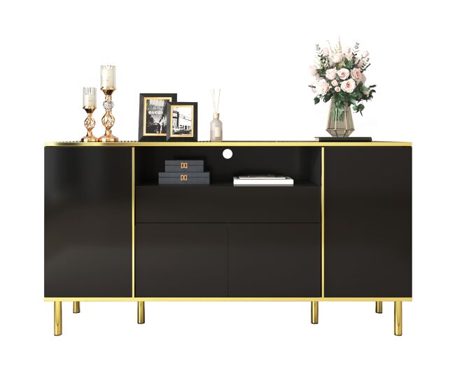 Cómoda 150x40x80 cm - combinación de 1 cajón, diseño elegante y moderno, acabado negro brillante - negro