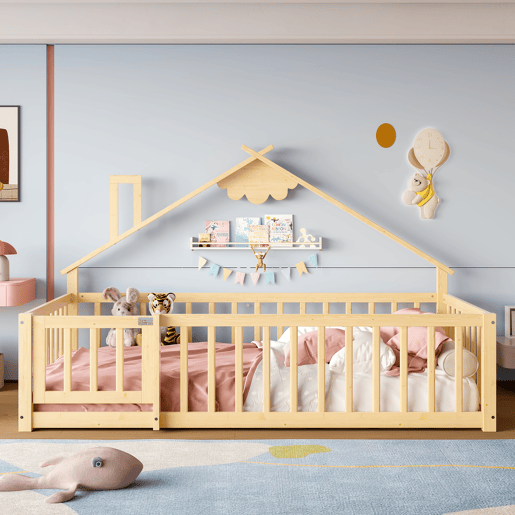 Cama infantil 90x190 cm - Barra de segurança, grade com fechadura - Natural Cama infantil 90x190 cm - Barra de segurança, grade com fechadura - Natural