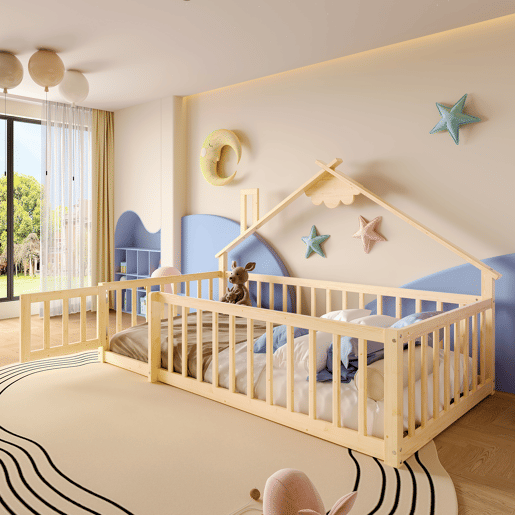 Cama infantil 90x190 cm - Barra de segurança, grade com fechadura - Natural Cama infantil 90x190 cm - Barra de segurança, grade com fechadura - Natural