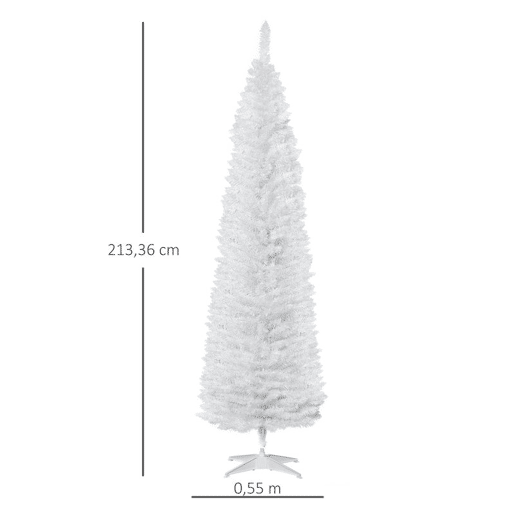 HOMCOM Árvore de Natal Artificial 210 cm Ignífugo com 499 Ramos de PVC Decoração de Natal para Interiores Fácil de Montar Branco