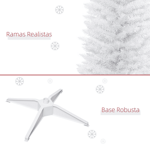 HOMCOM Árvore de Natal Artificial 210 cm Ignífugo com 499 Ramos de PVC Decoração de Natal para Interiores Fácil de Montar Branco
