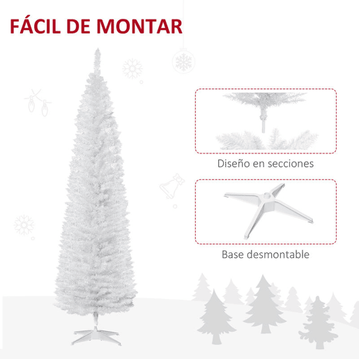 HOMCOM Árvore de Natal Artificial 210 cm Ignífugo com 499 Ramos de PVC Decoração de Natal para Interiores Fácil de Montar Branco