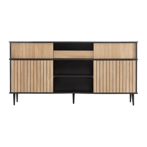 Cômoda 160x40x80 cm - 4 portas de correr, 1 gaveta, combinação de carvalho e preto - Preto+Natural
