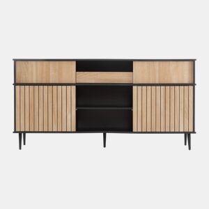 Cômoda 160x40x80 cm - 4 portas de correr, 1 gaveta, combinação de carvalho e preto - Preto+Natural