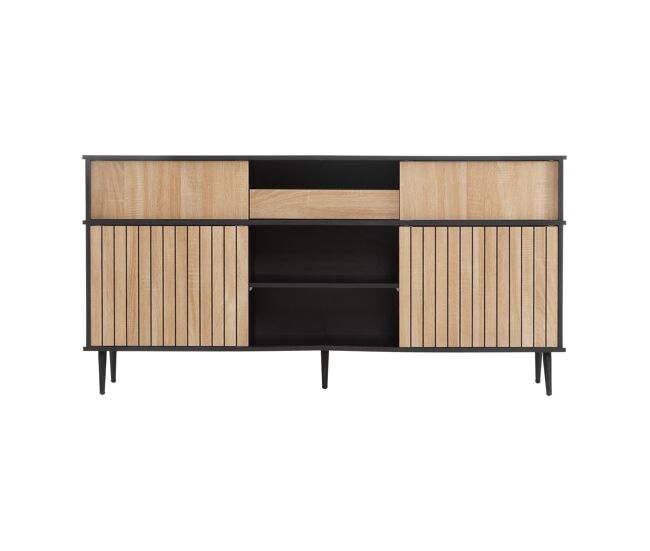 Cómoda 160x40x80 cm - 4 puertas correderas, 1 cajón, combinación de roble y negro - negro+natural