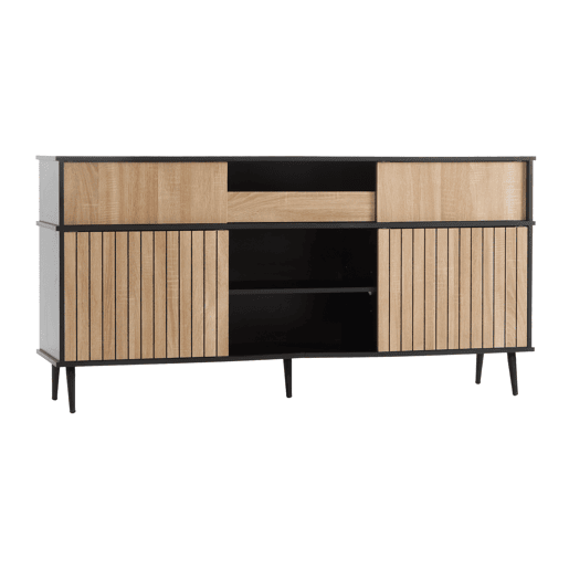 Cômoda 160x40x80 cm - 4 portas de correr, 1 gaveta, combinação de carvalho e preto - Preto+Natural