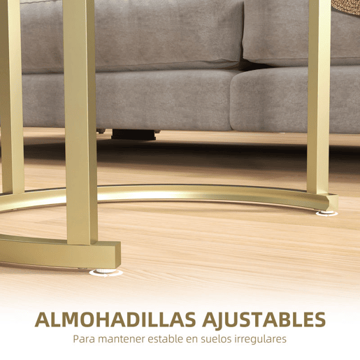 HOMCOM Conjunto de 2 Mesas de Centro Mesas Auxiliares Modernas com Bancada de Efeito Mármore e Estrutura de Aço para Sala Quarto Branco e Dourado