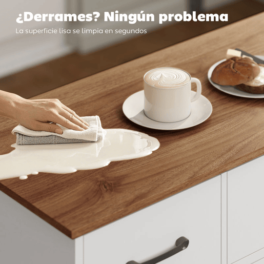 HOMCOM Aparador de Cozinha Rústico Armário de Cozinha com 4 Prateleiras de Porta 3 Gavetas Prateleiras Ajustáveis Porta com Fecho Suave Móvel de TV para 48-55 Polegadas 120x38x87 cm Branco e Nogueira
