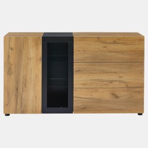 Mesa auxiliar 100x35x77 cm - Mesa preta com base dourada, mesa consola vintage - Castanho+Preto
