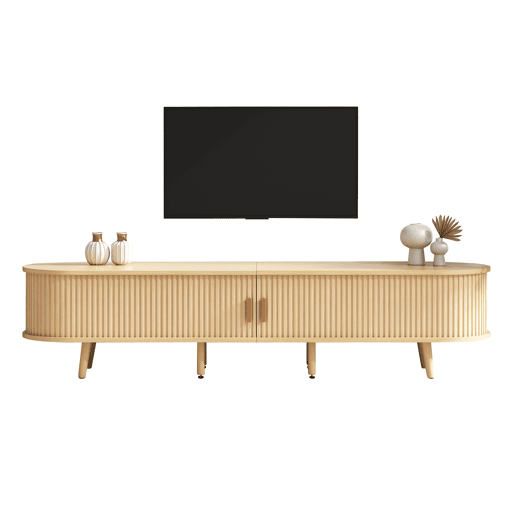 Móvel de TV 175x40x42 cm - Com arrumação, 2 gavetas, superfície redonda, madeira MDF - Cor madeira
