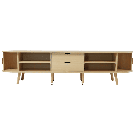 Móvel de TV 175x40x42 cm - Com arrumação, 2 gavetas, superfície redonda, madeira MDF - Cor madeira