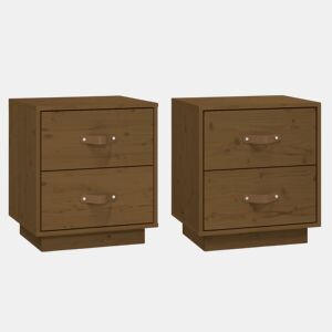 Lote de 2 Mesas De Cabeceira - Mesinhas De Cabeceira 40x34x45 cm pinho maciço castanho mel