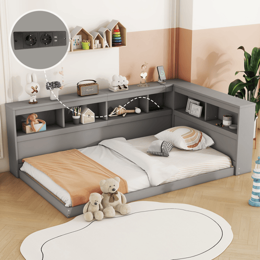 Cama de dia, 90x200 cm - Sofá-cama, com tomada e 2 portas USB, com estrado (sem colchão) - Cinza