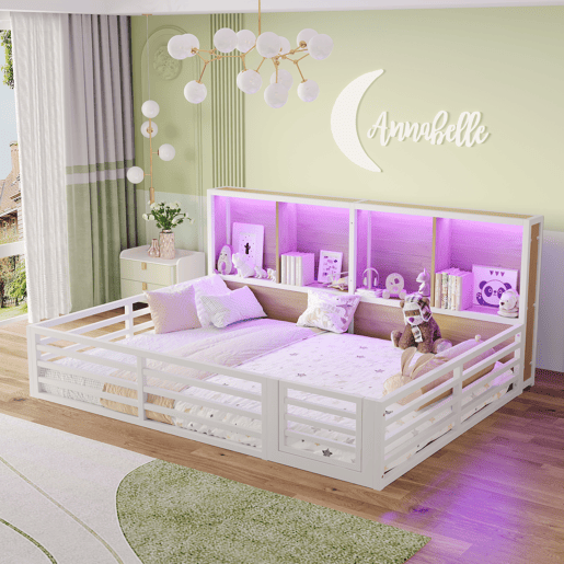 Cama de plataforma 140x200 cm - Com arrumação lateral, com estrado, sem colchão - Branco