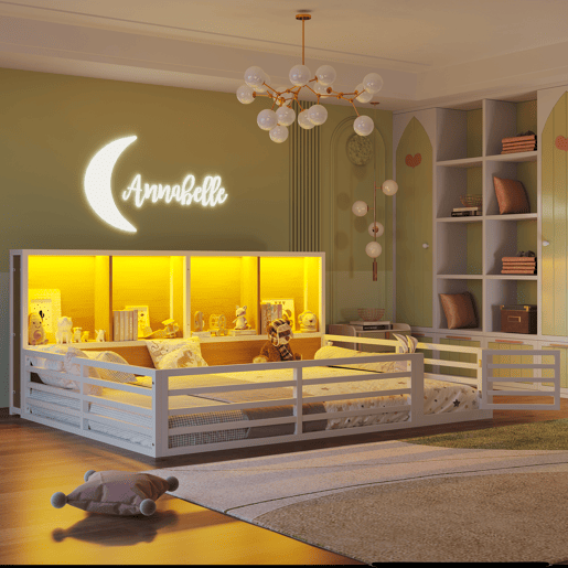 Cama de plataforma 140x200 cm - Com arrumação lateral, com estrado, sem colchão - Branco