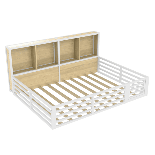 Cama de plataforma 140x200 cm - Com arrumação lateral, com estrado, sem colchão - Branco