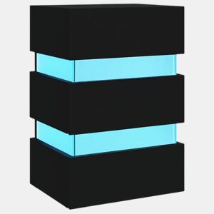 Mesa De Cabeceira - Mesinha De Cabeceira c luzes LED derivados de madeira preto