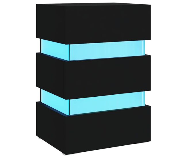 Mesita de noche mesilla de noche - luz led madera de ingeniería negra 45x35x67 cm