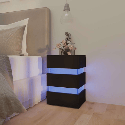 Mesa De Cabeceira - Mesinha De Cabeceira c luzes LED derivados de madeira preto