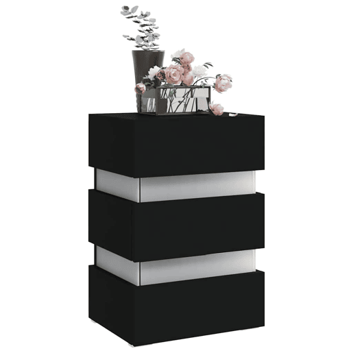 Mesa De Cabeceira - Mesinha De Cabeceira c luzes LED derivados de madeira preto
