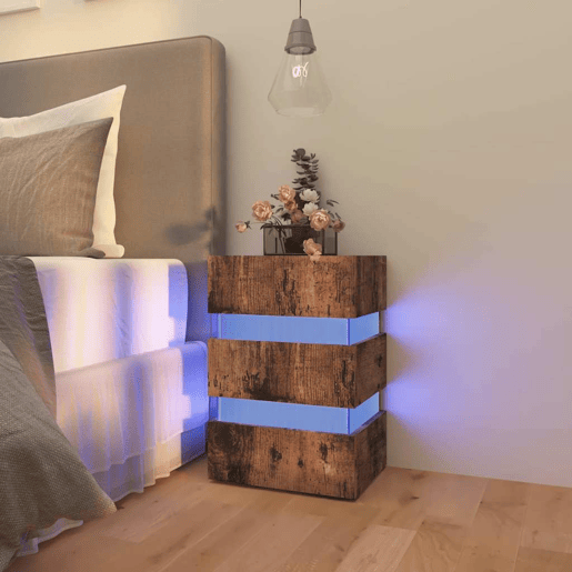 Mesa De Cabeceira - Mesinha De Cabeceira c LEDs derivados de madeira carvalho fumado