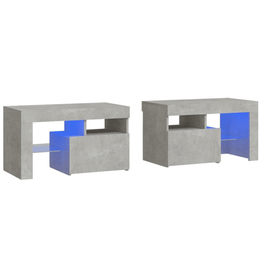 Lote de 2 Mesas De Cabeceira - Mesinhas De Cabeceira c LEDs 70x36,5x40 cm cinzento-cimento