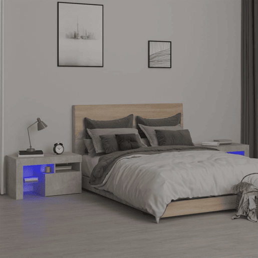 Lote de 2 Mesas De Cabeceira - Mesinhas De Cabeceira c LEDs 70x36,5x40 cm cinzento-cimento
