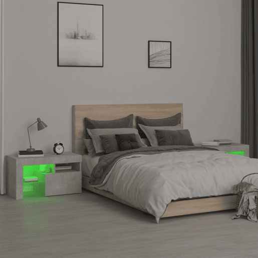 Lote de 2 Mesas De Cabeceira - Mesinhas De Cabeceira c LEDs 70x36,5x40 cm cinzento-cimento